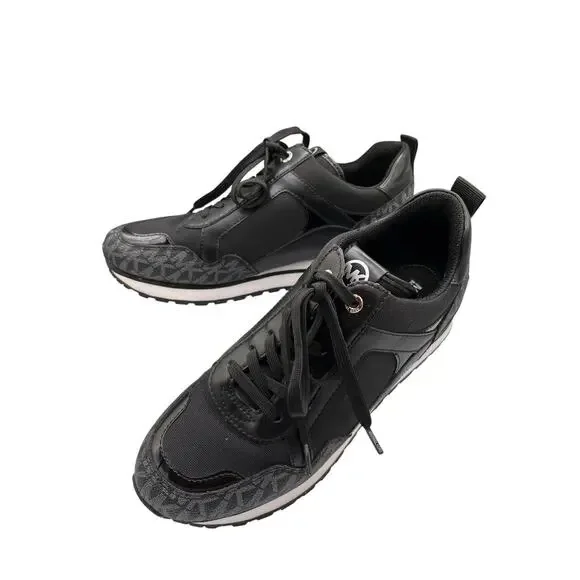 Michael Kors Wilma Trainer Sneaker Black Logo Size 7 Lace Up Fashion Shoe - Picture 3 of 6